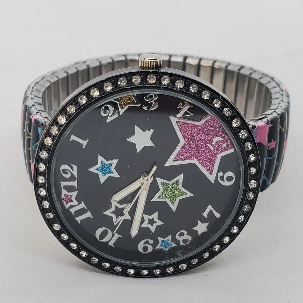 Women's Twinkle Watch 40MM Black Dial Case Black Stretched Band‎ 6